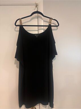 Thalia Sodi Black Cold-Shoulder Tunic with Gold Chain Straps
